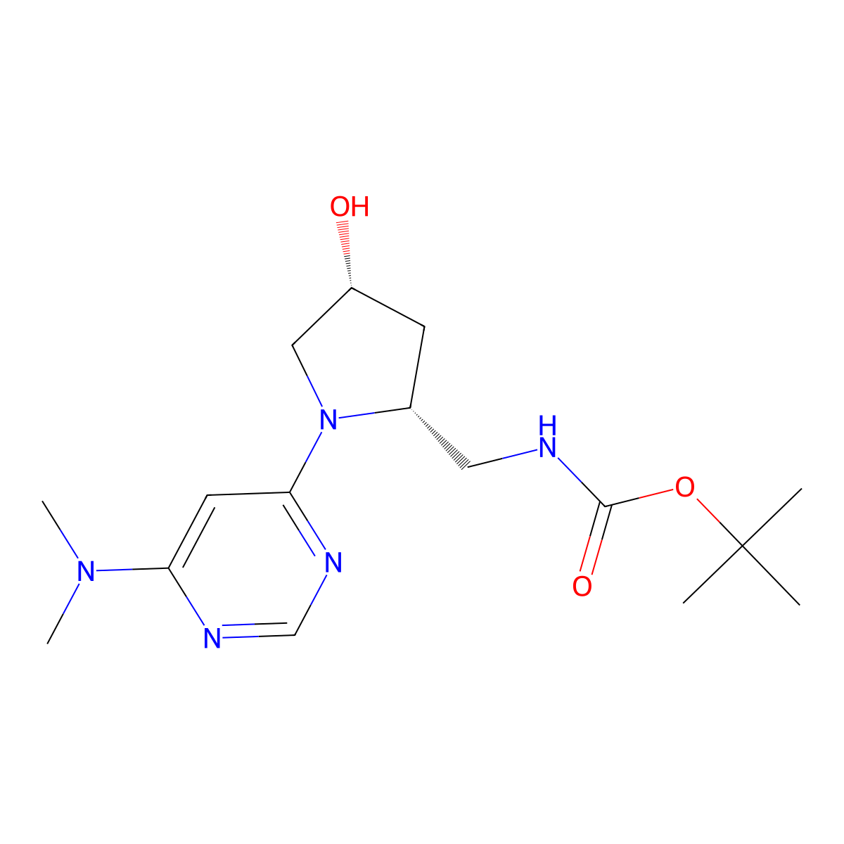 tert-butyl N-{[(2R,4R)-1-[6-(dimethylamino)pyrimidin-4-yl]-4-hydroxypyrrolidin-2-yl]methyl}carbamate molecular structure, CAS 2408937-69-7
