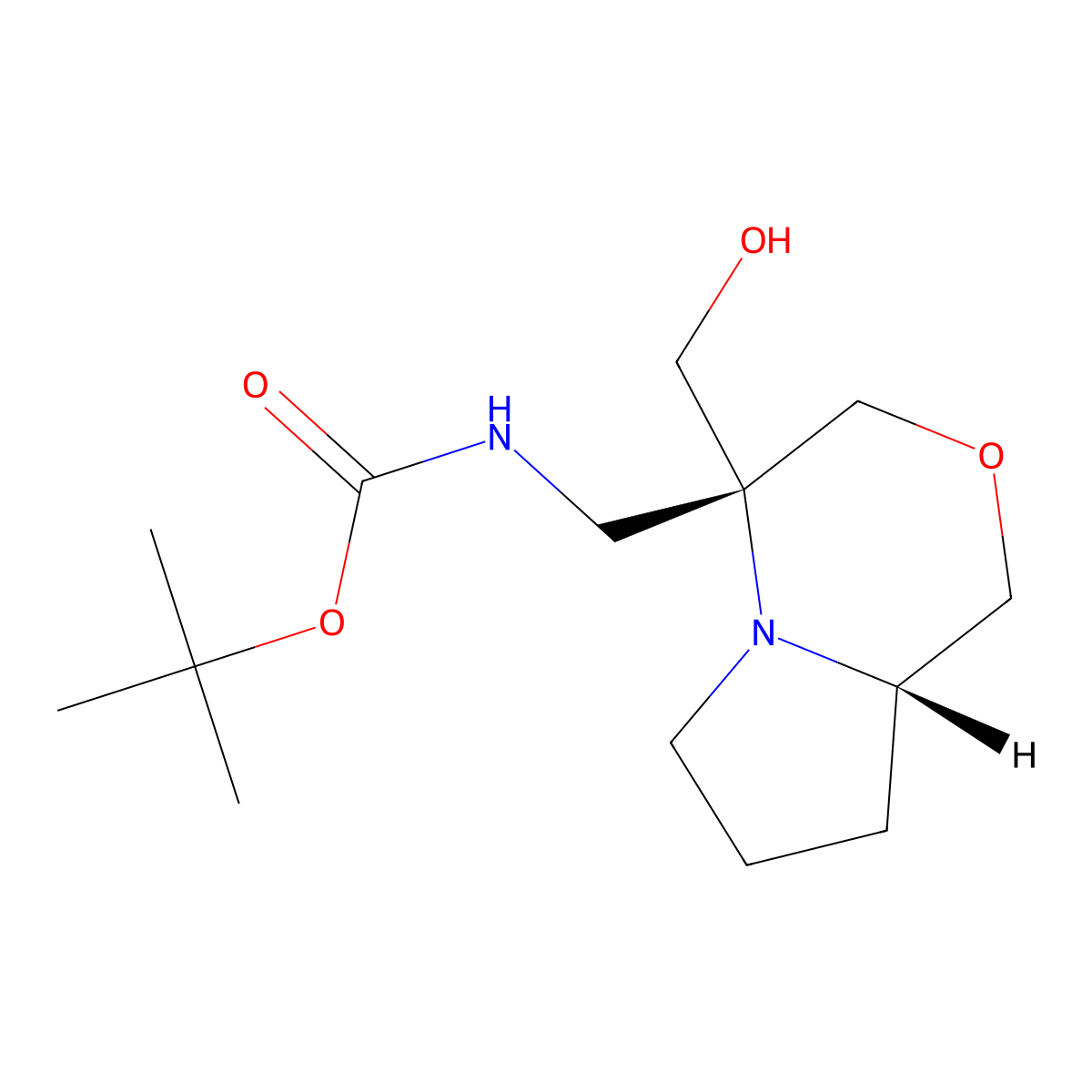 tert-butyl N-{[(4R,8aS)-4-(hydroxymethyl)-hexahydro-1H-pyrrolo[2,1-c][1,4]oxazin-4-yl]methyl}carbamate molecular structure, CAS 2408937-72-2