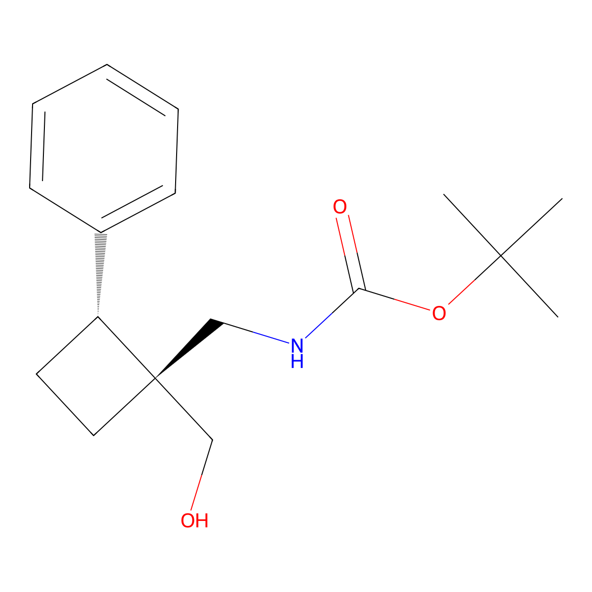 rac-tert-butyl N-{[(1R,2R)-1-(hydroxymethyl)-2-phenylcyclobutyl]methyl}carbamate molecular structure, CAS 2408937-75-5