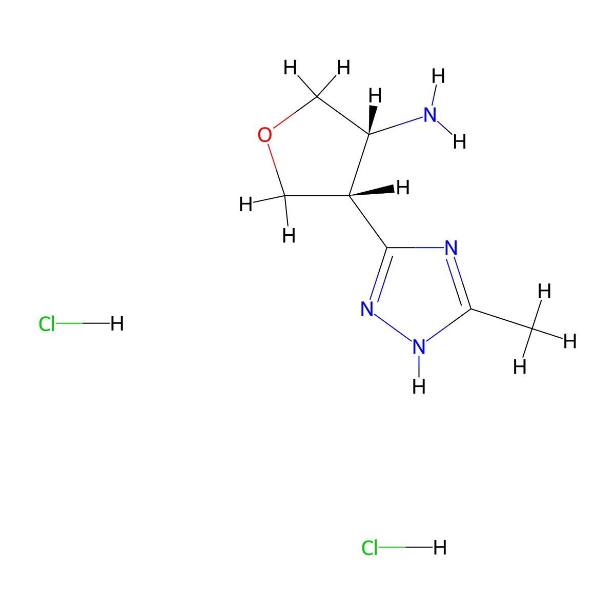 rac-(3R,4R)-4-(5-methyl-1H-1,2,4-triazol-3-yl)oxolan-3-aminedihydrochloride,cis molecular structure, CAS 2408937-97-1