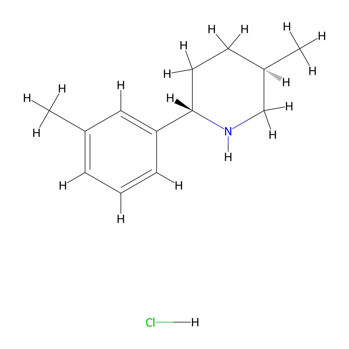 rac-(2R,5S)-5-methyl-2-(3-methylphenyl)piperidinehydrochloride,trans molecular structure, CAS 2408937-99-3