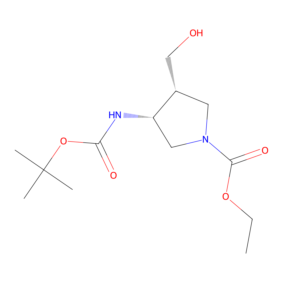 rac-ethyl (3R,4R)-3-{[(tert-butoxy)carbonyl]amino}-4-(hydroxymethyl)pyrrolidine-1-carboxylate molecular structure, CAS 2408938-27-0