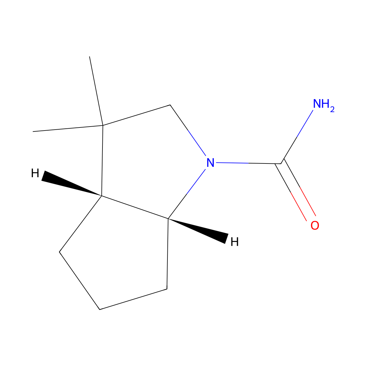 rac-(3aR,6aR)-3,3-dimethyl-octahydrocyclopenta[b]pyrrole-1-carboxamide, cis molecular structure, CAS 2408938-40-7