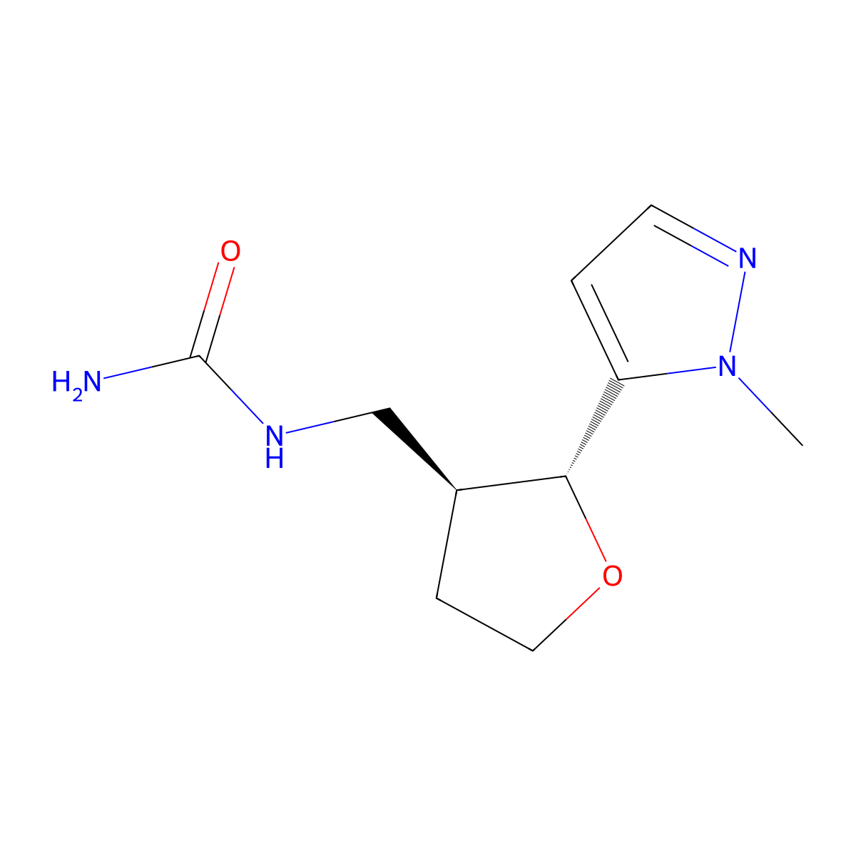 rac-{[(2R,3S)-2-(1-methyl-1H-pyrazol-5-yl)oxolan-3-yl]methyl}urea molecular structure, CAS 2408938-41-8