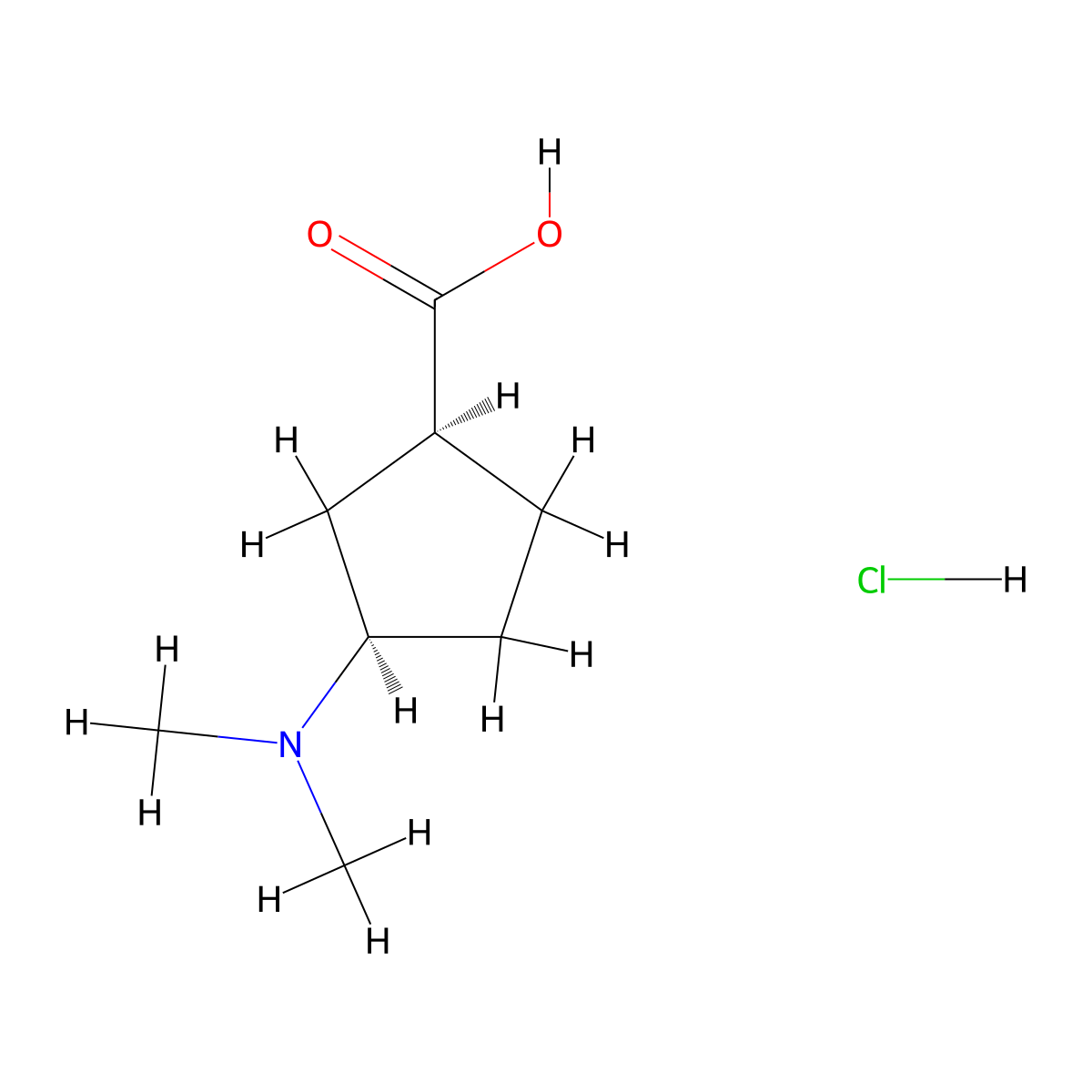 rac-(1R,3S)-3-(dimethylamino)cyclopentane-1-carboxylicacidhydrochloride,cis molecular structure, CAS 2408938-49-6