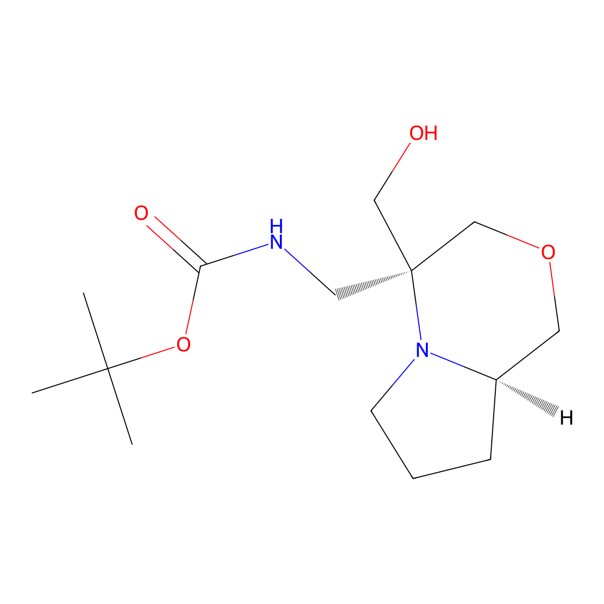 tert-butyl N-{[(4S,8aR)-4-(hydroxymethyl)-hexahydro-1H-pyrrolo[2,1-c][1,4]oxazin-4-yl]methyl}carbamate molecular structure, CAS 2408938-68-9