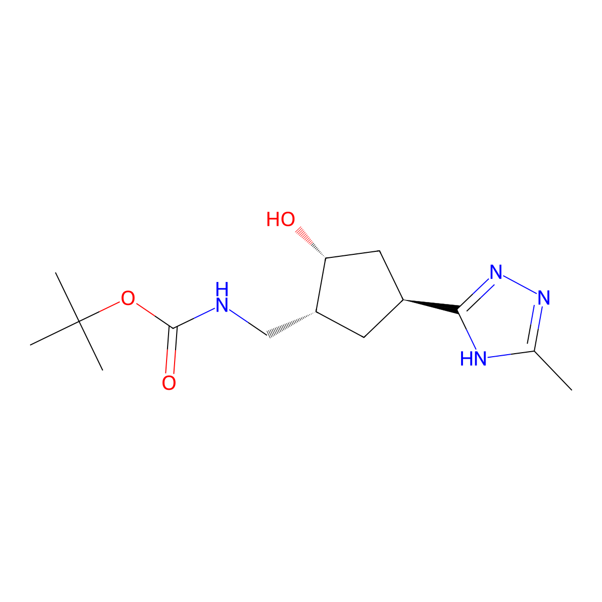 rac-tert-butyl N-{[(1R,2R,4S)-2-hydroxy-4-(5-methyl-4H-1,2,4-triazol-3-yl)cyclopentyl]methyl}carbamate molecular structure, CAS 2408938-77-0