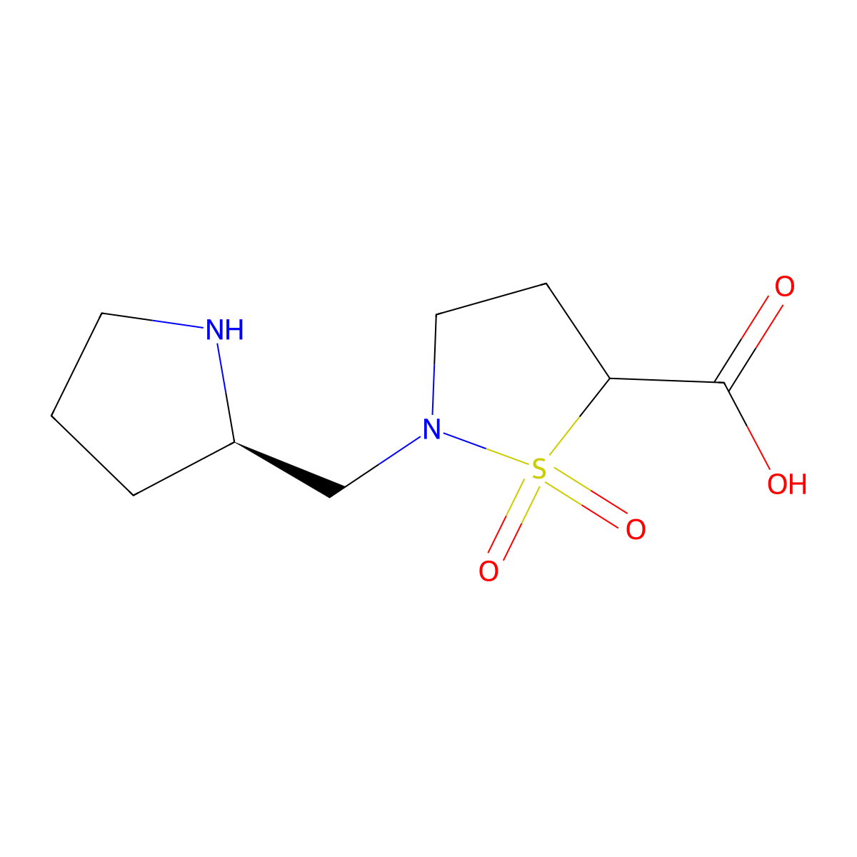 1,1-dioxo-2-{[(2R)-pyrrolidin-2-yl]methyl}-1lambda6,2-thiazolidine-5-carboxylic acid molecular structure, CAS 2408946-75-6