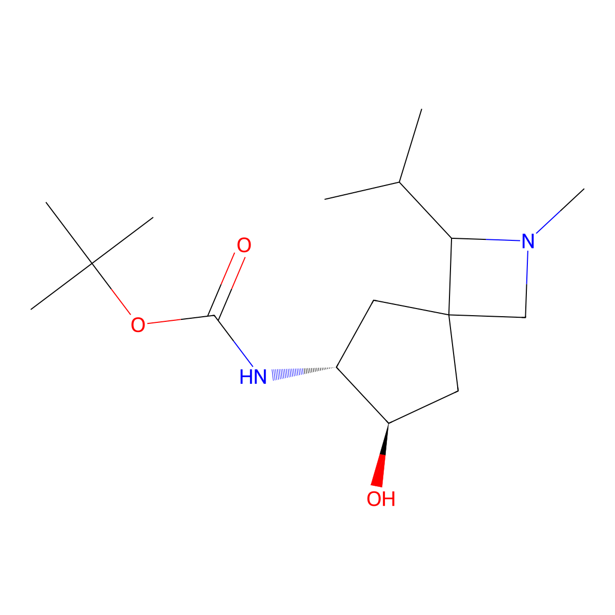 rac-tert-butyl N-[(6R,7R)-7-hydroxy-2-methyl-1-(propan-2-yl)-2-azaspiro[3.4]octan-6-yl]carbamate molecular structure, CAS 2408946-84-7