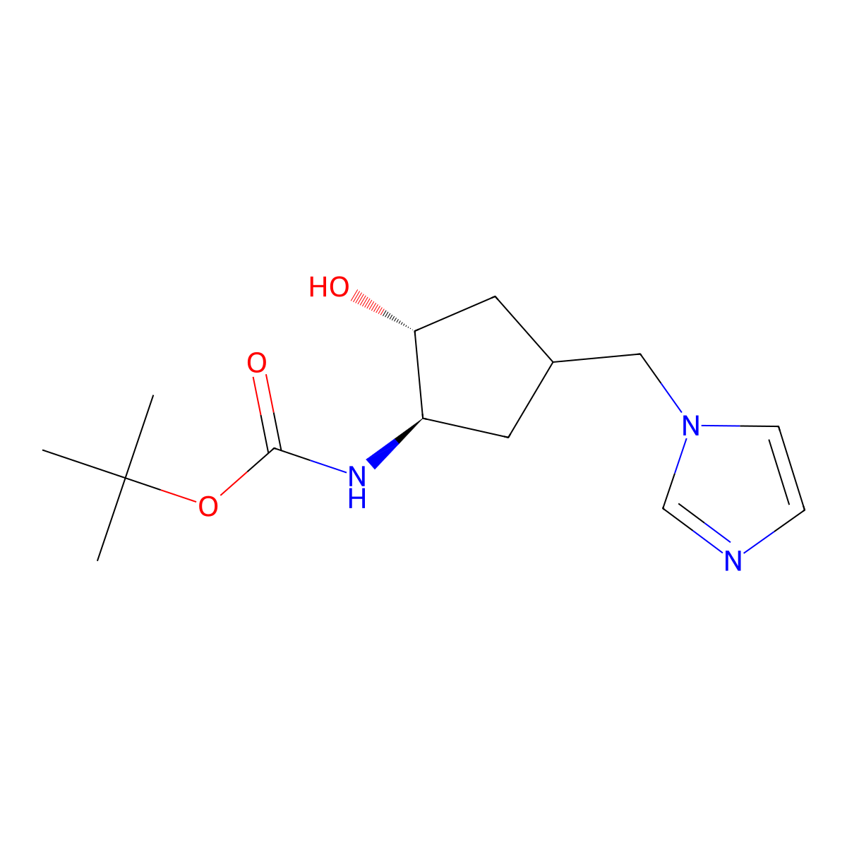 rac-tert-butyl N-[(1R,2R)-2-hydroxy-4-[(1H-imidazol-1-yl)methyl]cyclopentyl]carbamate molecular structure, CAS 2408946-85-8