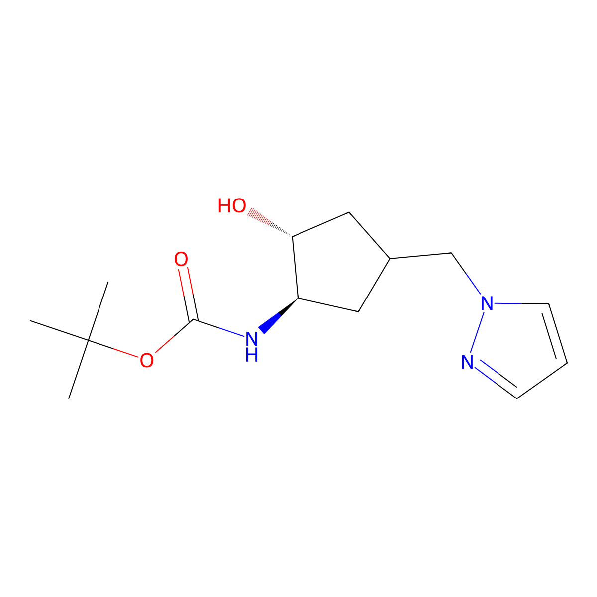 rac-tert-butyl N-[(1R,2R)-2-hydroxy-4-[(1H-pyrazol-1-yl)methyl]cyclopentyl]carbamate molecular structure, CAS 2408946-91-6