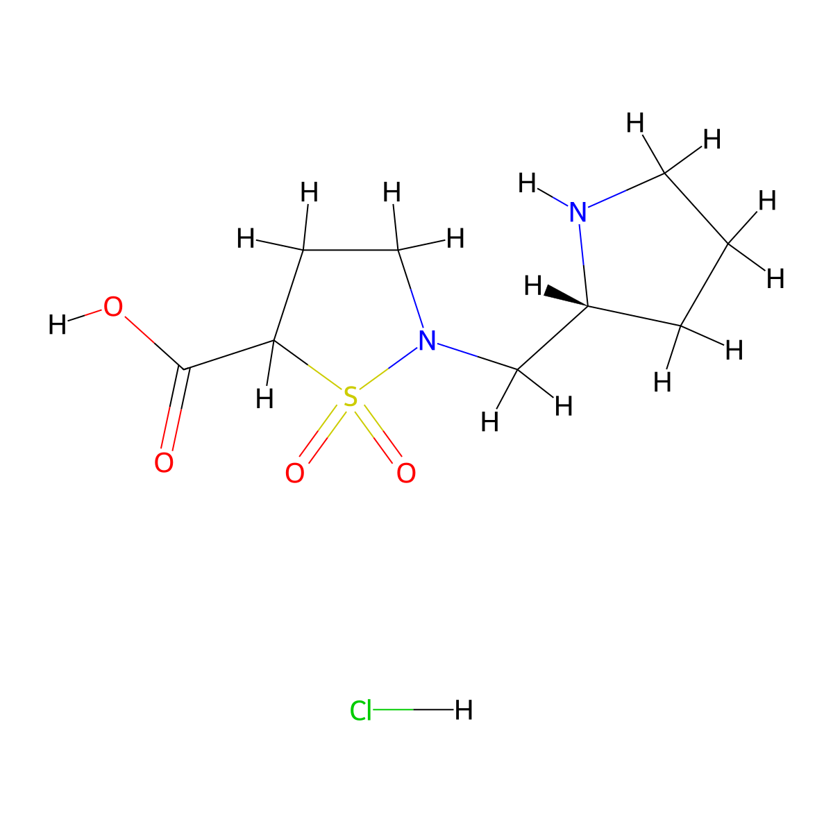 1,1-dioxo-2-{[(2R)-pyrrolidin-2-yl]methyl}-1lambda6,2-thiazolidine-5-carboxylicacidhydrochloride molecular structure, CAS 2408946-94-9
