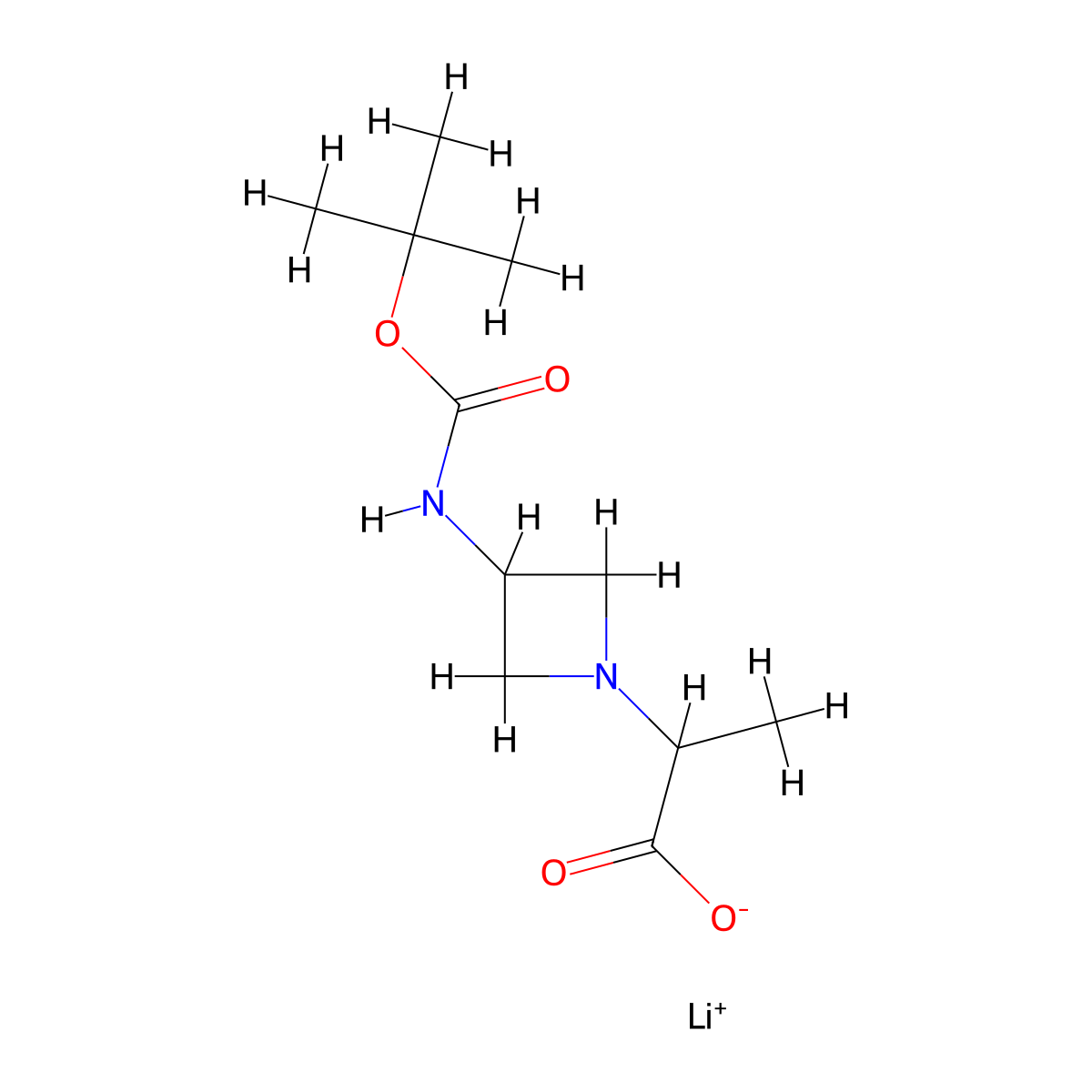 Lithium(1+) 2-(3-(((tert-butoxy)carbonyl)amino)azetidin-1-yl)propanoate molecular structure, CAS 2408957-36-6