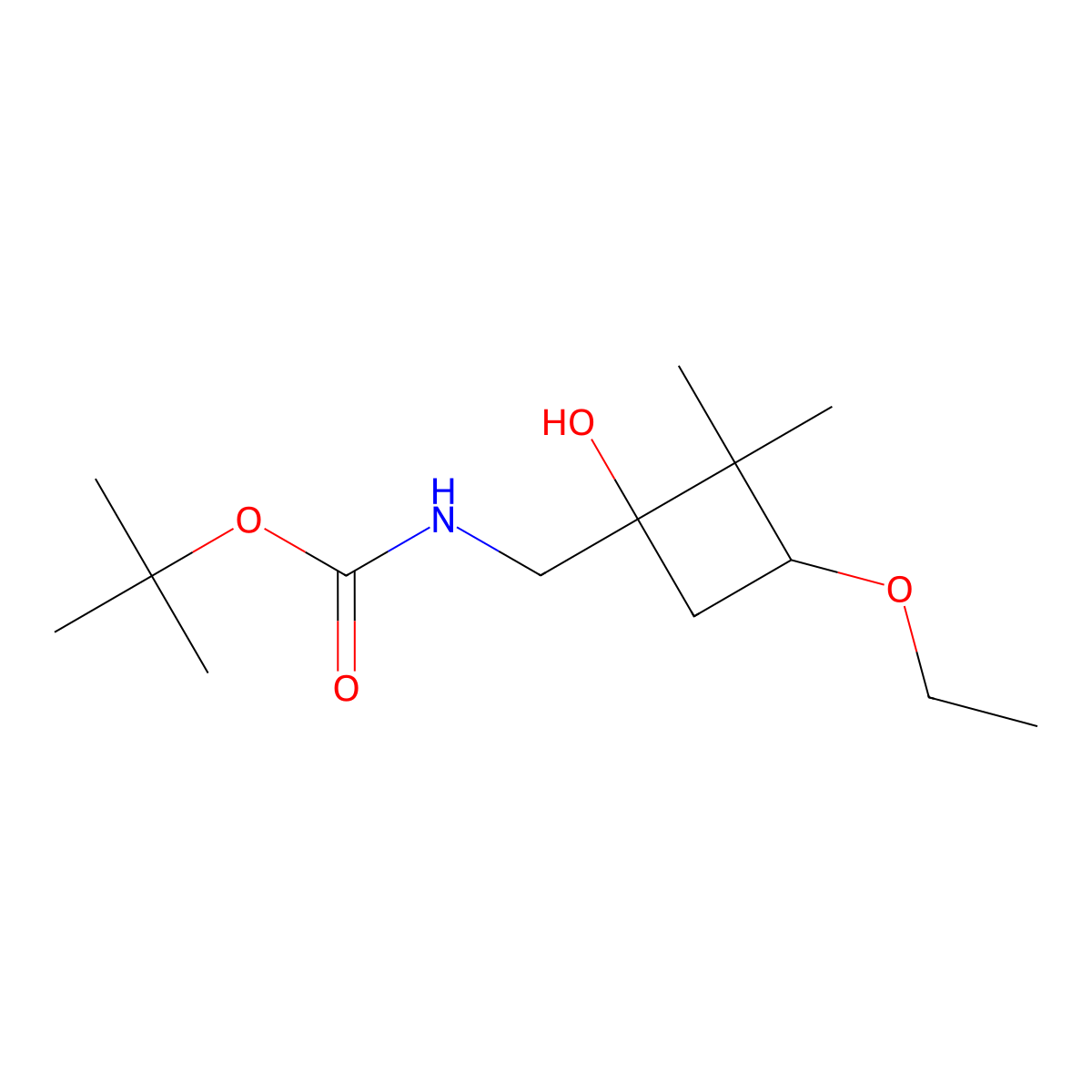 tert-butyl N-[(3-ethoxy-1-hydroxy-2,2-dimethylcyclobutyl)methyl]carbamate molecular structure, CAS 2408957-41-3