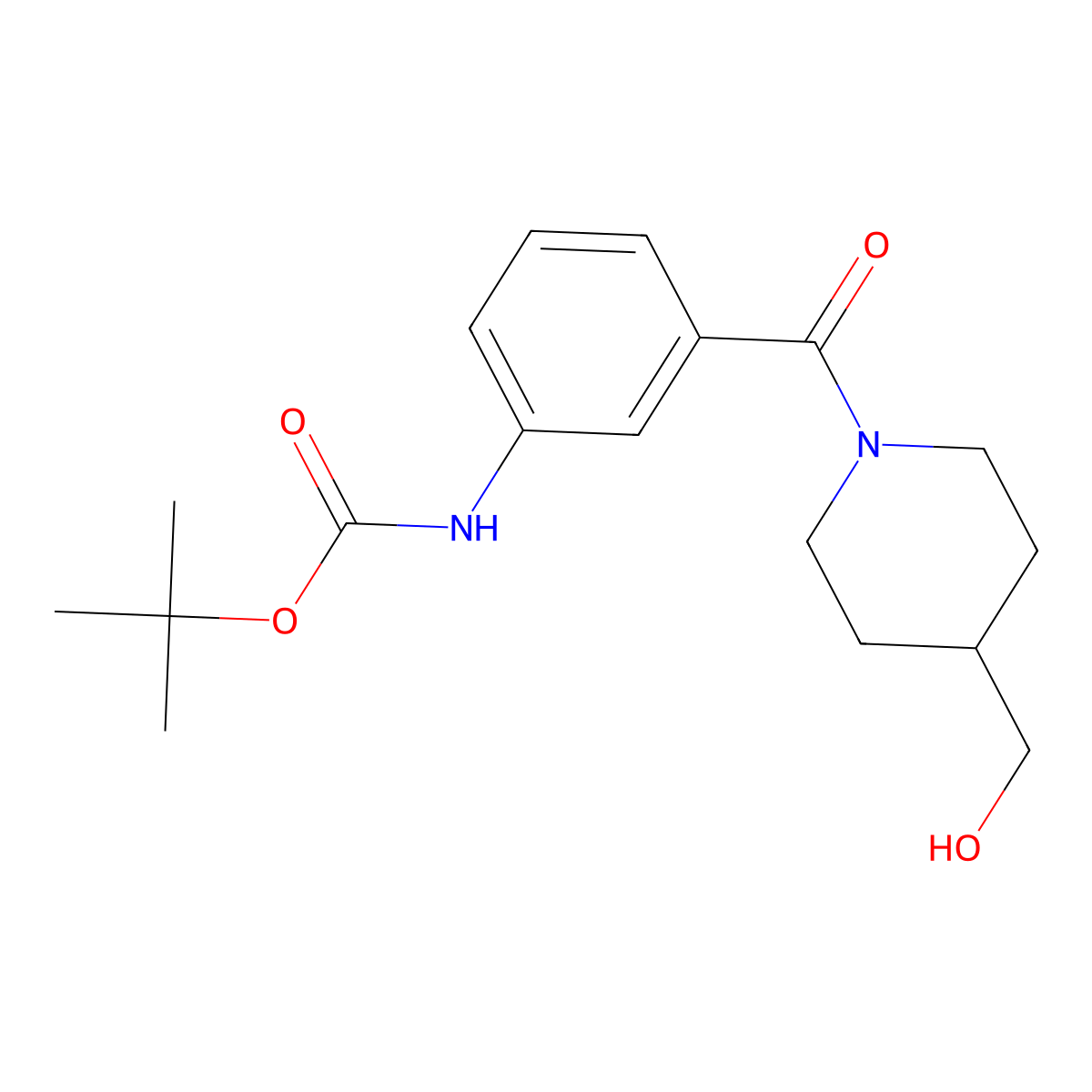 tert-butyl N-{3-[4-(hydroxymethyl)piperidine-1-carbonyl]phenyl}carbamate molecular structure, CAS 2408957-74-2