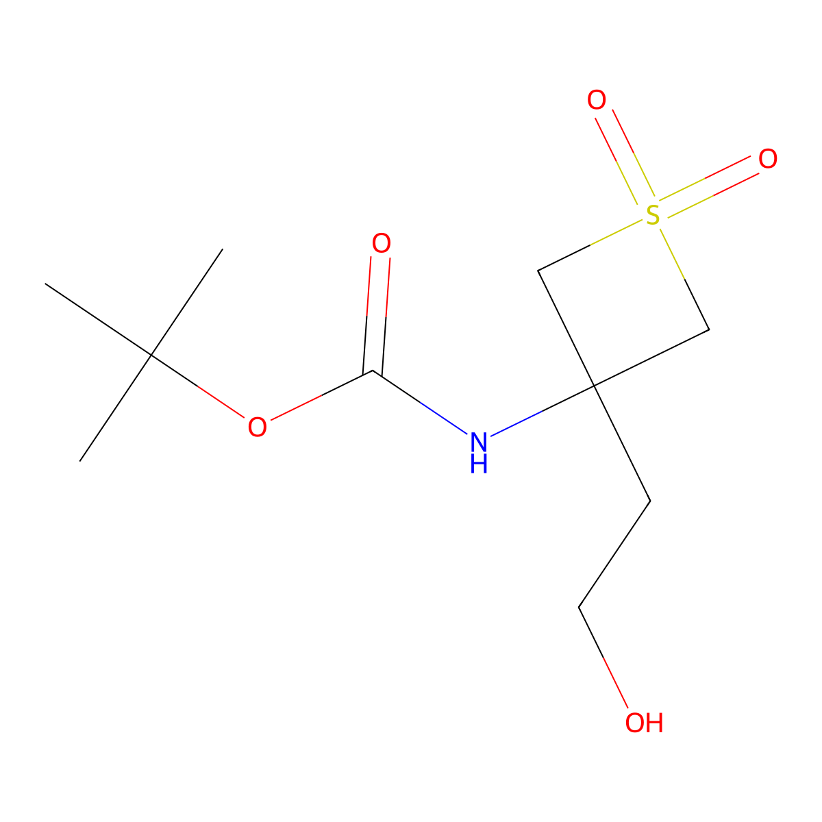 tert-butyl N-[3-(2-hydroxyethyl)-1,1-dioxo-1lambda6-thietan-3-yl]carbamate molecular structure, CAS 2408957-97-9