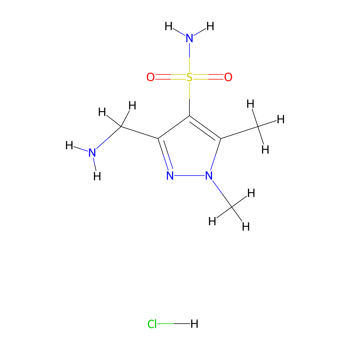 3-(aminomethyl)-1,5-dimethyl-1H-pyrazole-4-sulfonamide hydrochloride molecular structure, CAS 2408958-04-1
