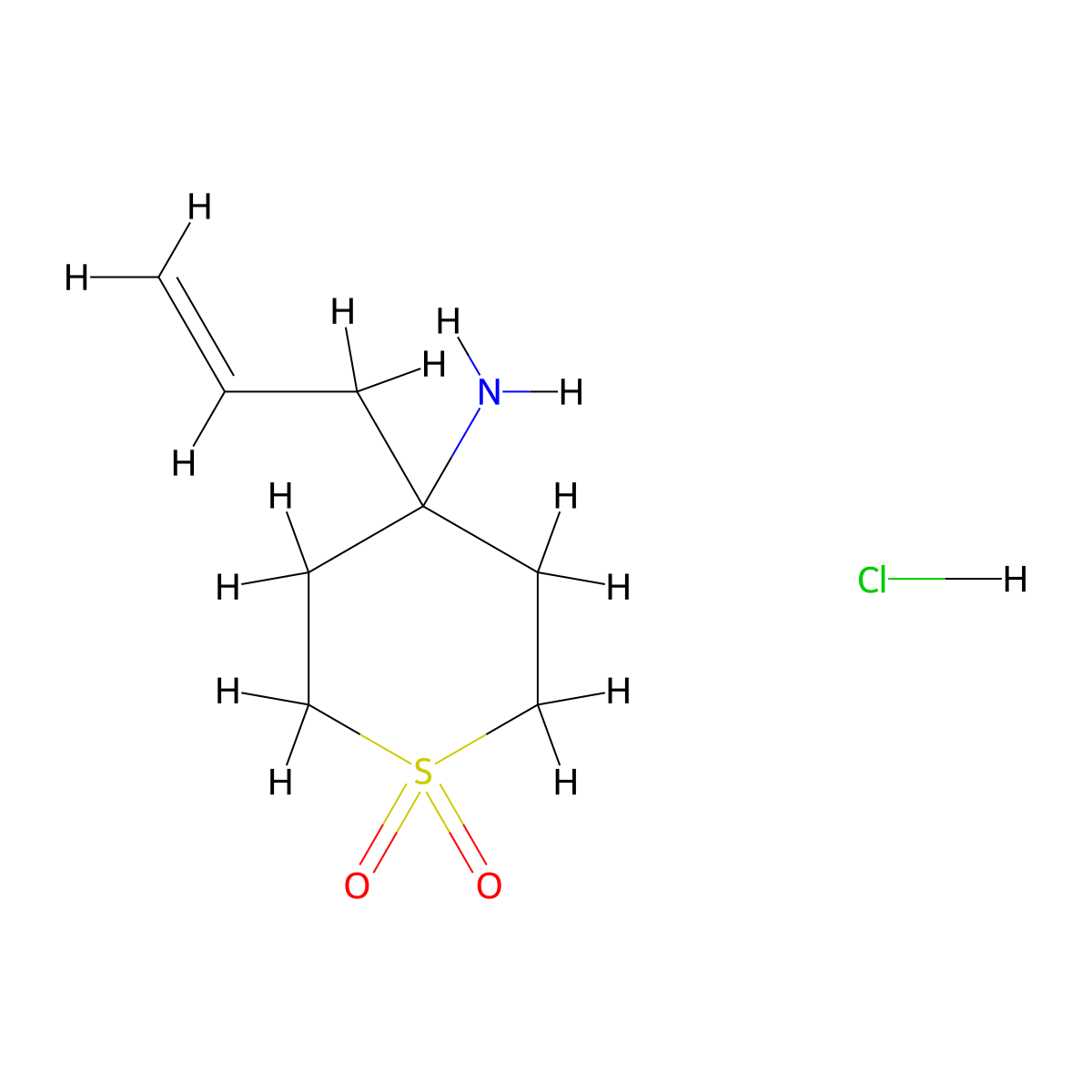 4-Amino-4-(prop-2-en-1-yl)-1lambda6-thiane-1,1-dione hydrochloride molecular structure, CAS 2408958-22-3