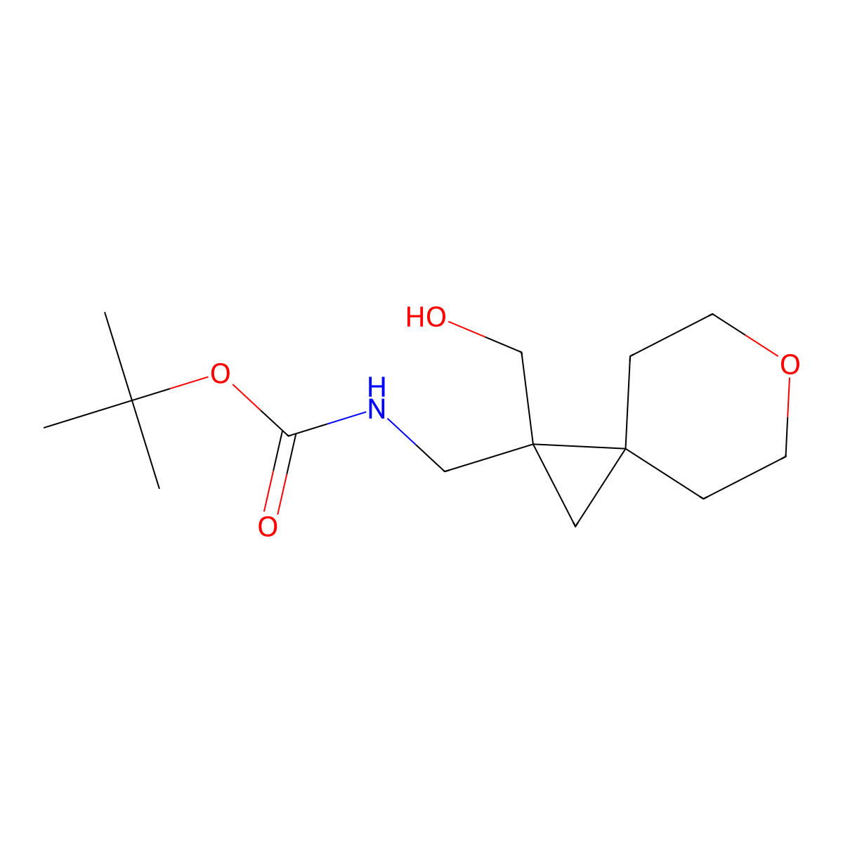 tert-butylN-{[1-(hydroxymethyl)-6-oxaspiro[2.5]octan-1-yl]methyl}carbamate molecular structure, CAS 2408958-27-8