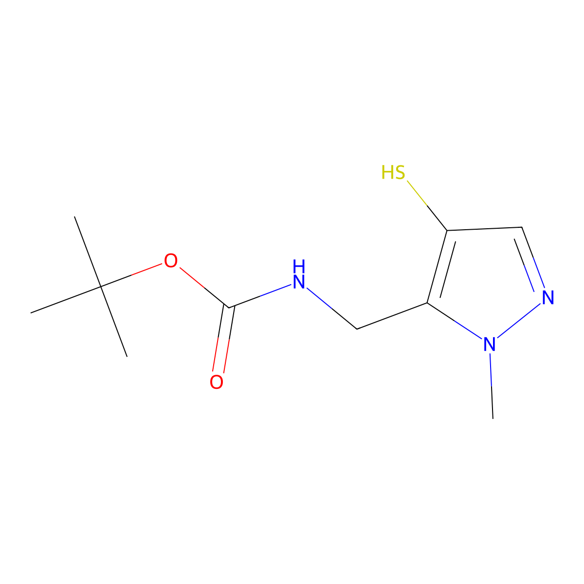 Tert-butyl N-[(2-methyl-4-sulfanylpyrazol-3-yl)methyl]carbamate molecular structure, CAS 2408958-58-5