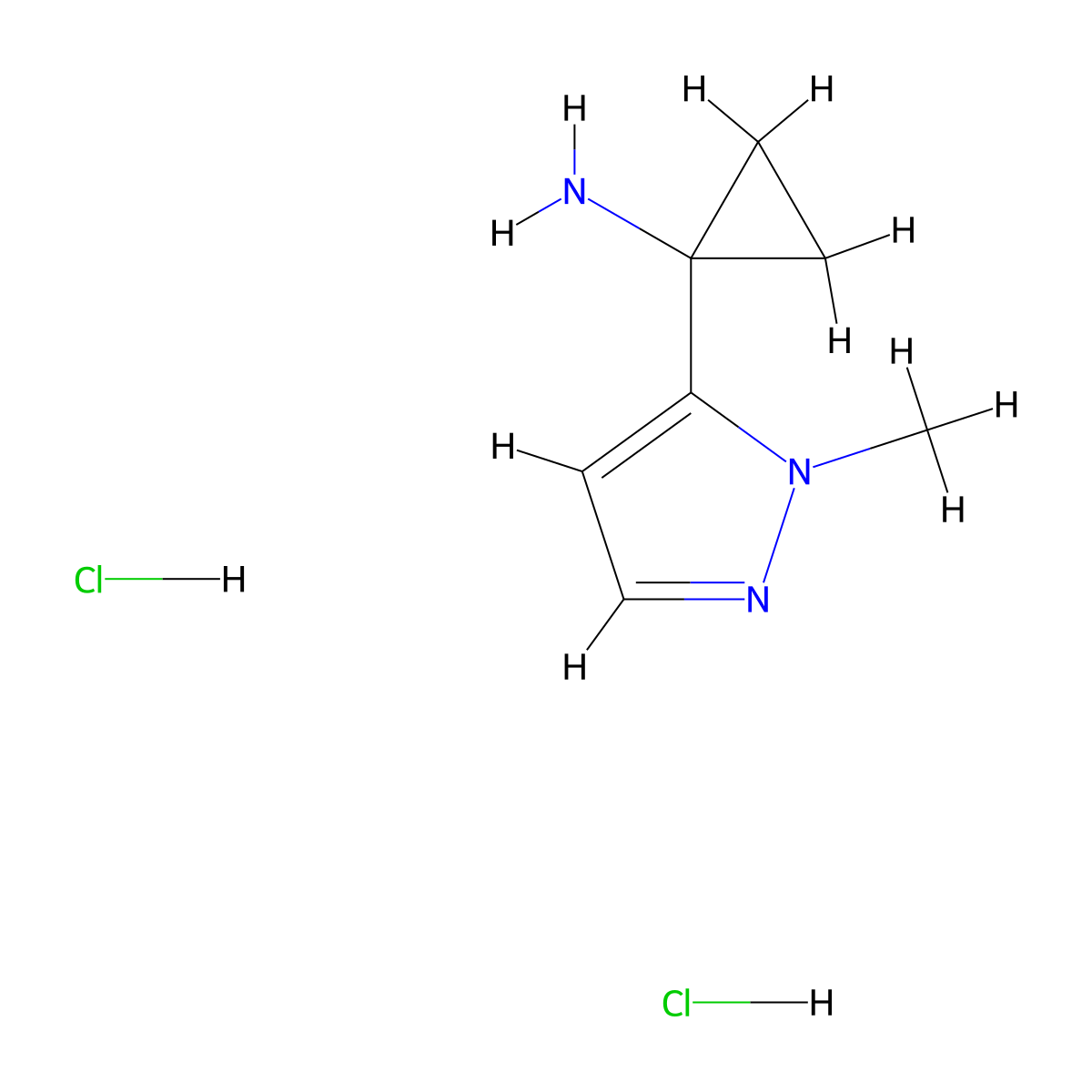 1-(1-methyl-1H-pyrazol-5-yl)cyclopropan-1-amine dihydrochloride molecular structure, CAS 2408958-65-4