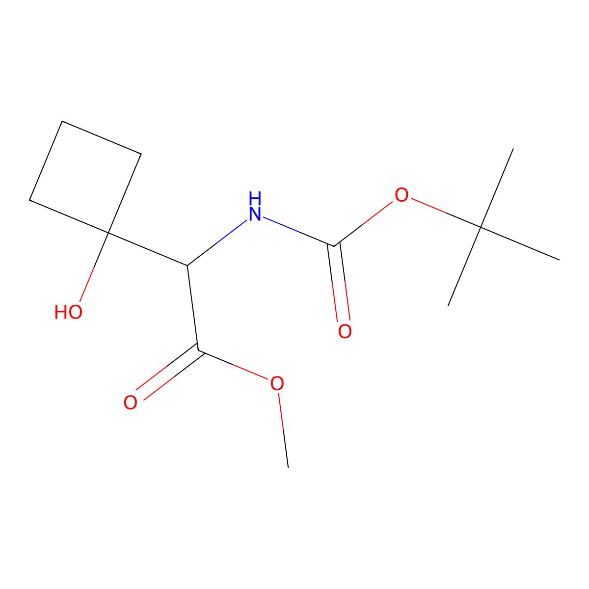 Methyl 2-((tert-butoxycarbonyl)amino)-2-(1-hydroxycyclobutyl)acetate molecular structure, CAS 2408958-78-9