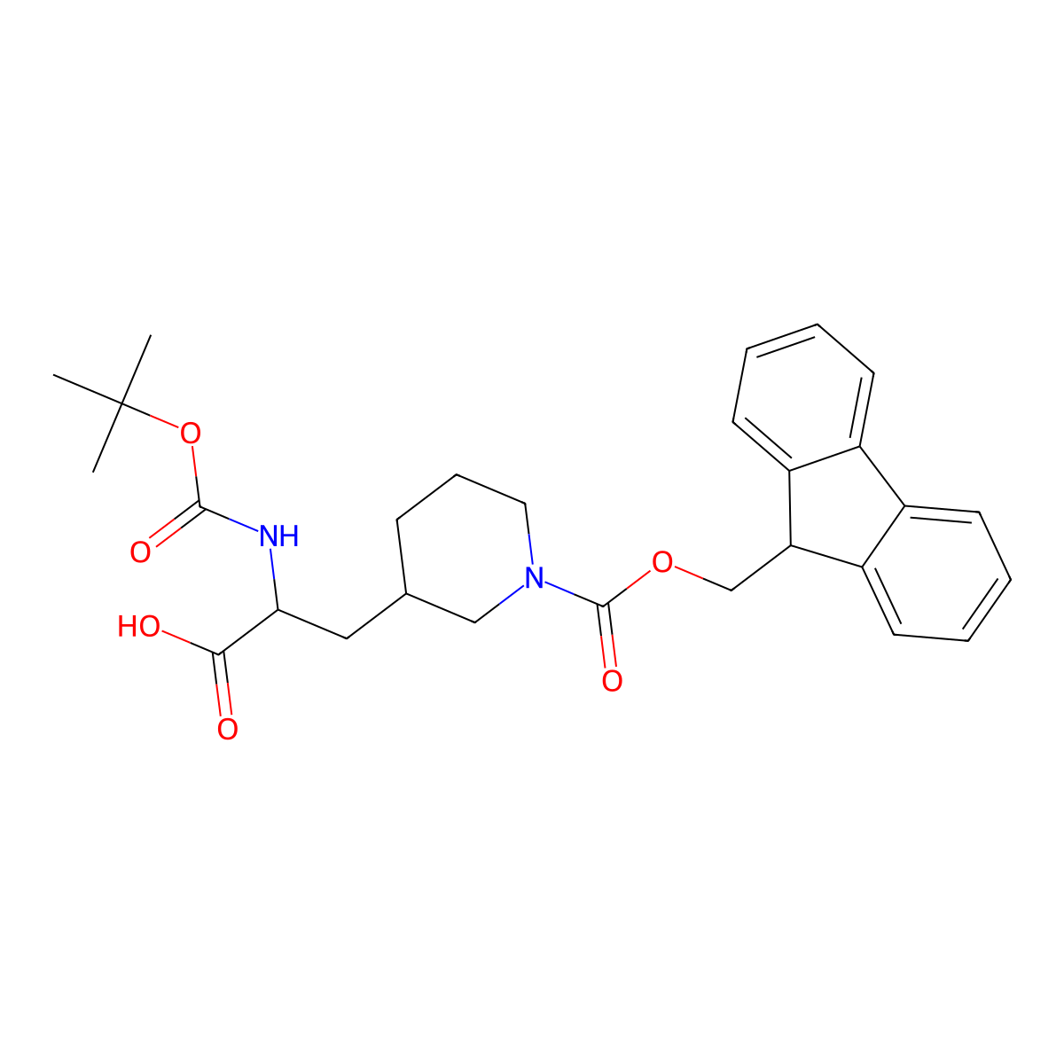 2-{[(tert-butoxy)carbonyl]amino}-3-(1-{[(9H-fluoren-9-yl)methoxy]carbonyl}piperidin-3-yl)propanoic acid molecular structure, CAS 2408958-79-0