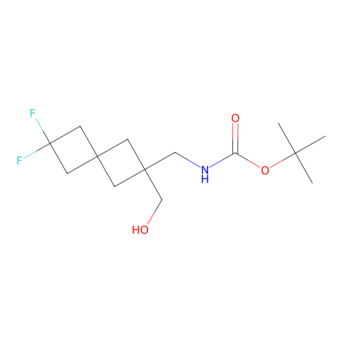 tert-butyl N-{[6,6-difluoro-2-(hydroxymethyl)spiro[3.3]heptan-2-yl]methyl}carbamate molecular structure, CAS 2408958-92-7