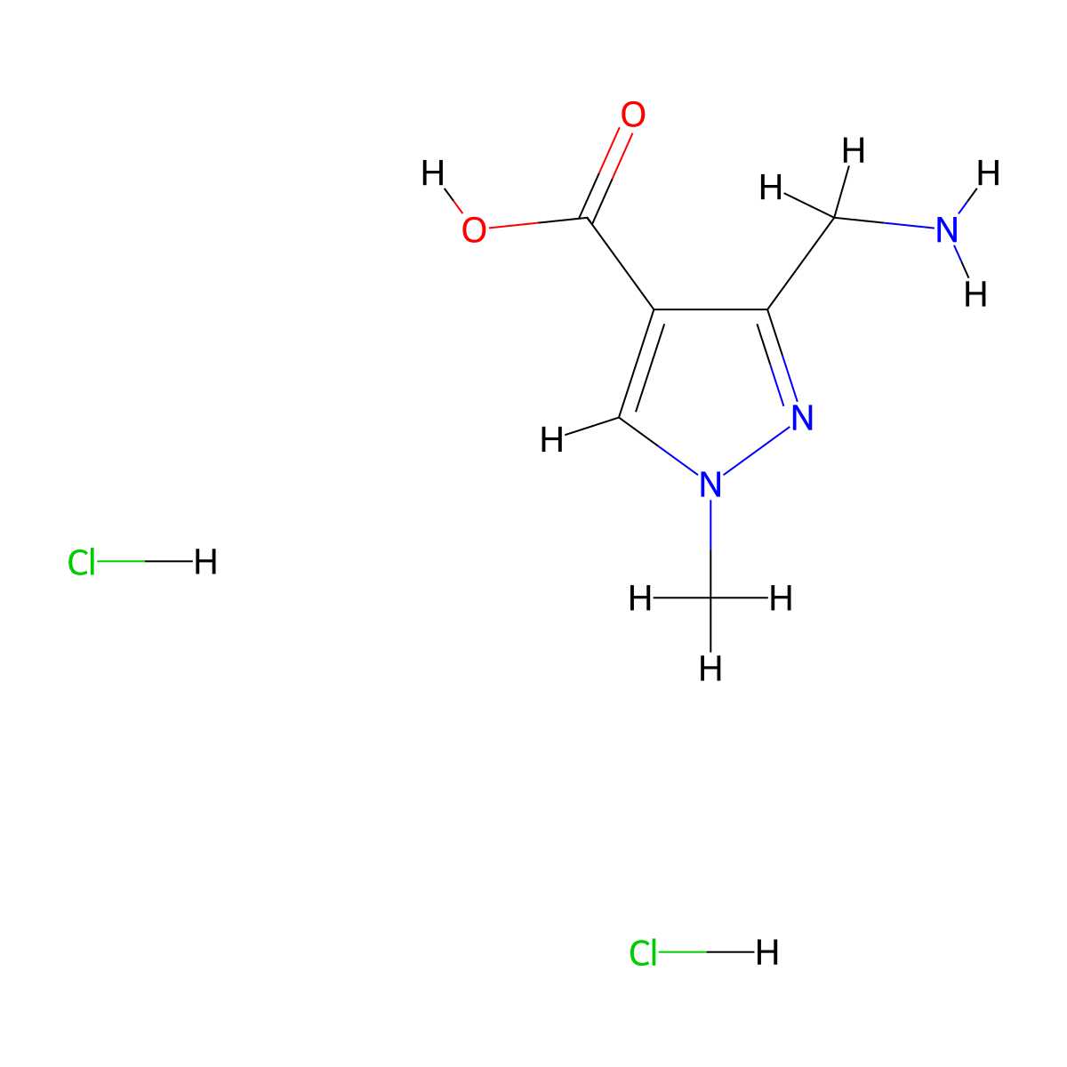 3-(aminomethyl)-1-methyl-1H-pyrazole-4-carboxylicaciddihydrochloride molecular structure, CAS 2408959-13-5