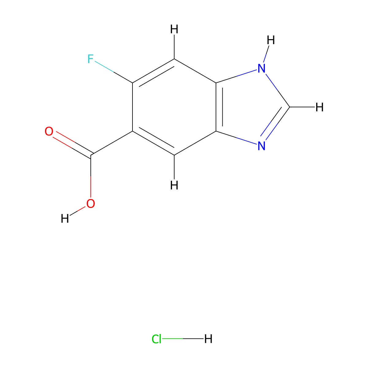 5-fluoro-1H-1,3-benzodiazole-6-carboxylic acid hydrochloride molecular structure, CAS 2408959-35-1
