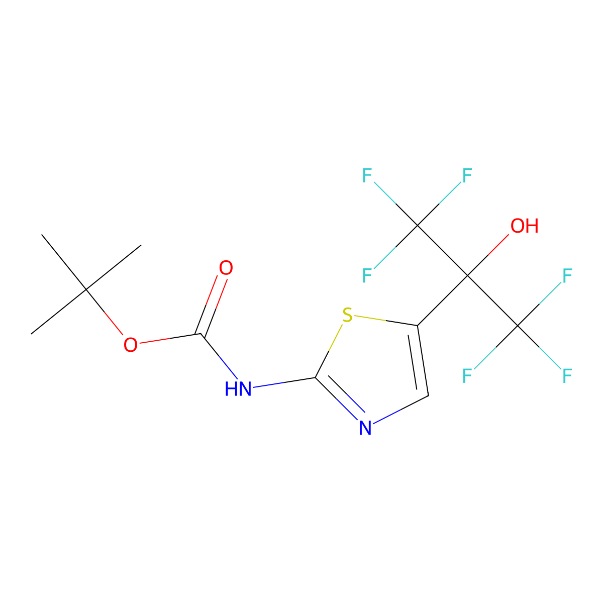 tert-butyl N-[5-(1,1,1,3,3,3-hexafluoro-2-hydroxypropan-2-yl)-1,3-thiazol-2-yl]carbamate molecular structure, CAS 2408959-53-3