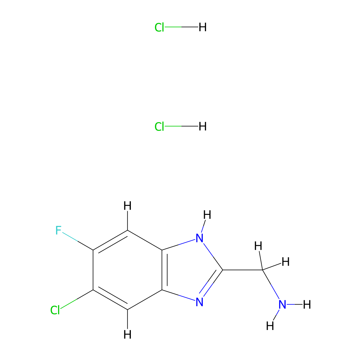 1-(5-chloro-6-fluoro-1H-1,3-benzodiazol-2-yl)methanamine dihydrochloride molecular structure, CAS 2408959-76-0
