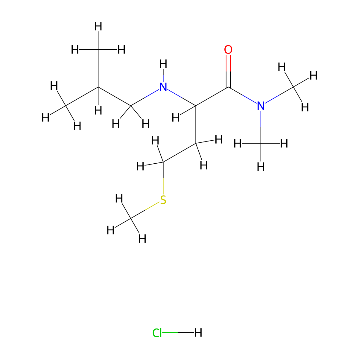 N,N-dimethyl-2-((2-methylpropyl)amino)-4-(methylsulfanyl)butanamide hydrochloride molecular structure, CAS 2408959-82-8