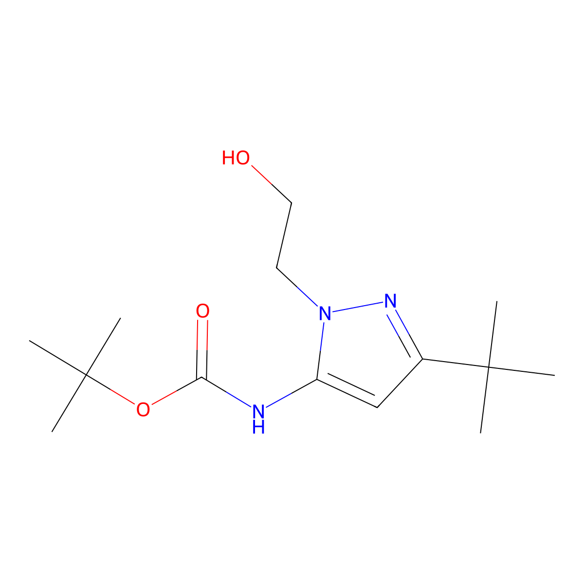 tert-butyl N-[3-tert-butyl-1-(2-hydroxyethyl)-1H-pyrazol-5-yl]carbamate molecular structure, CAS 2408959-92-0