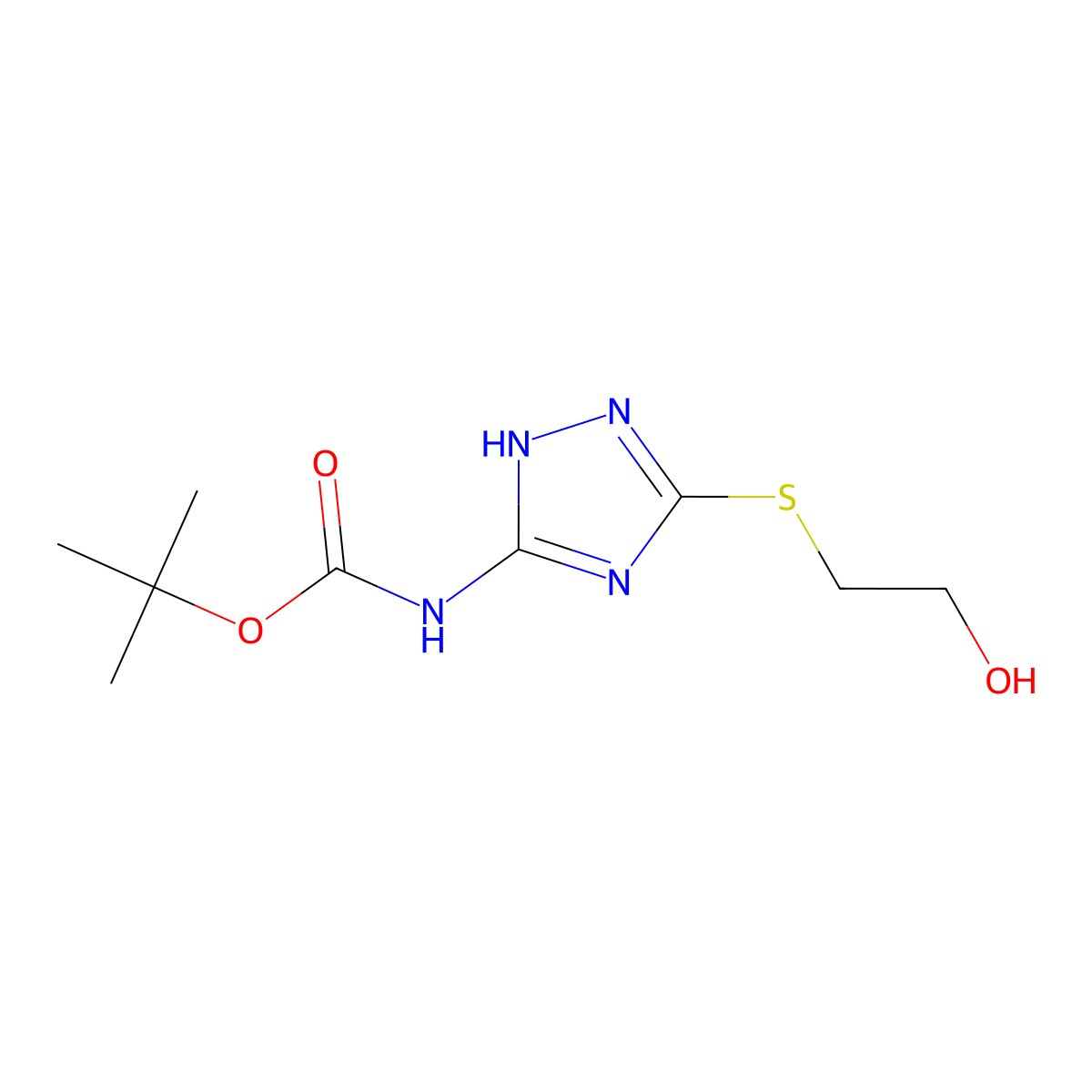 tert-butyl N-{3-[(2-hydroxyethyl)sulfanyl]-1H-1,2,4-triazol-5-yl}carbamate molecular structure, CAS 2408962-14-9