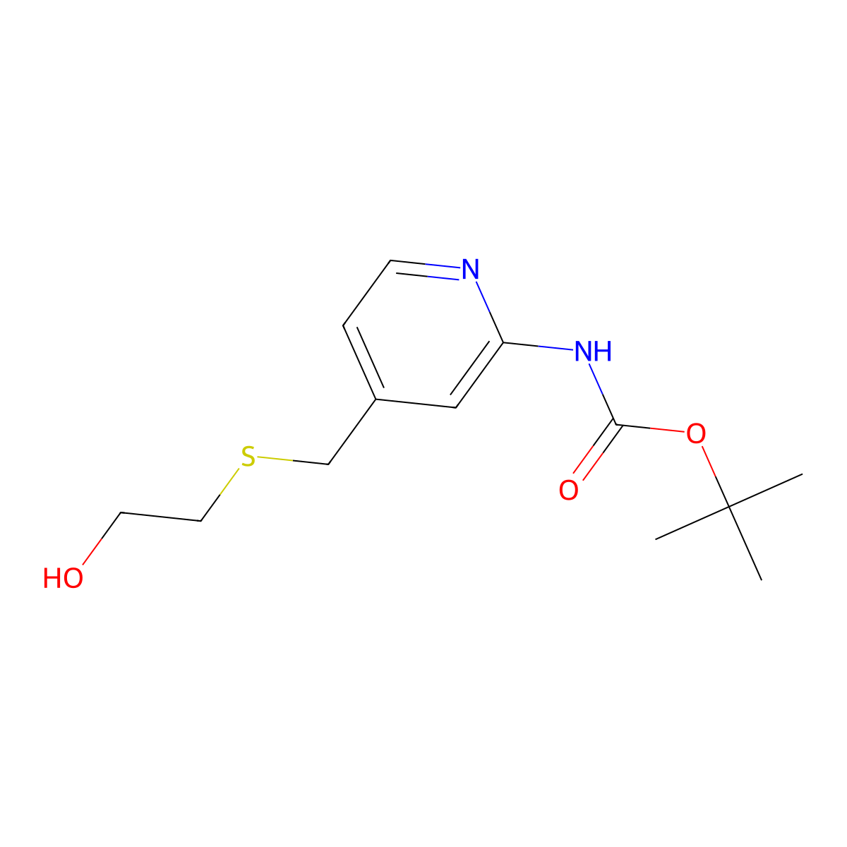 tert-butyl N-(4-{[(2-hydroxyethyl)sulfanyl]methyl}pyridin-2-yl)carbamate molecular structure, CAS 2408962-19-4