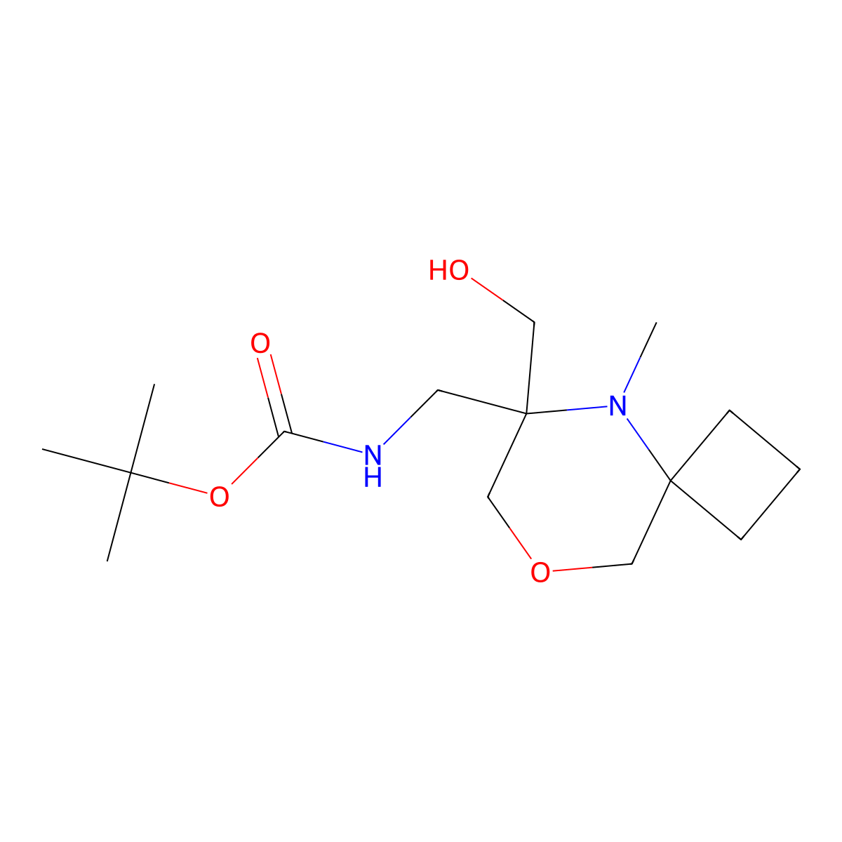 tert-butyl N-{[6-(hydroxymethyl)-5-methyl-8-oxa-5-azaspiro[3.5]nonan-6-yl]methyl}carbamate molecular structure, CAS 2408962-60-5