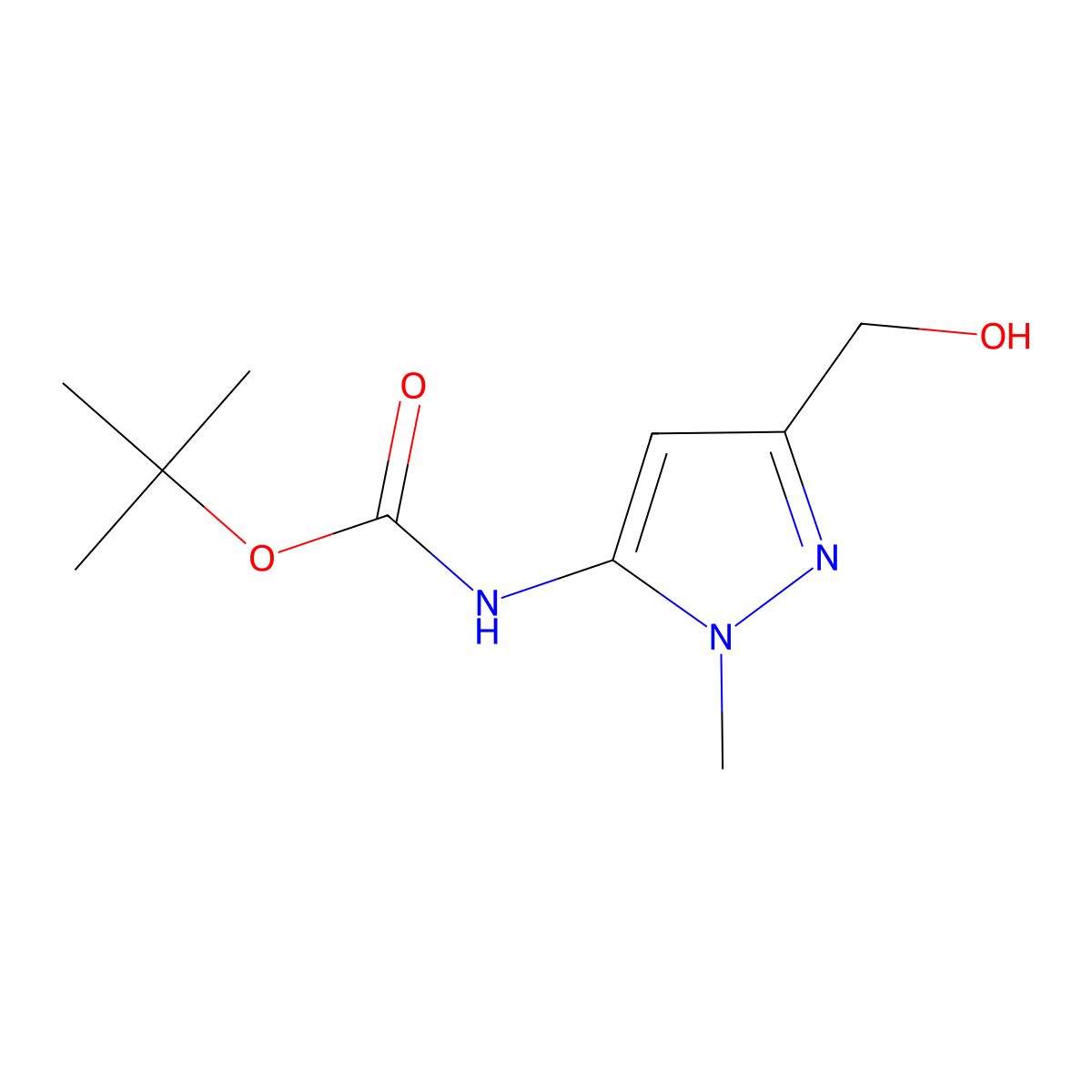 tert-butyl N-[3-(hydroxymethyl)-1-methyl-1H-pyrazol-5-yl]carbamate molecular structure, CAS 2408962-78-5