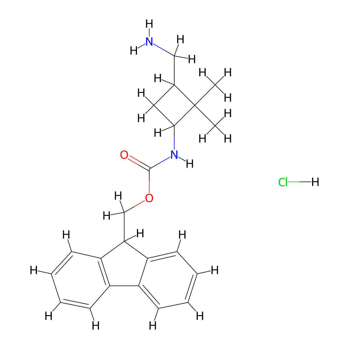(9H-fluoren-9-yl)methylN-[3-(aminomethyl)-2,2-dimethylcyclobutyl]carbamatehydrochloride molecular structure, CAS 2408962-81-0