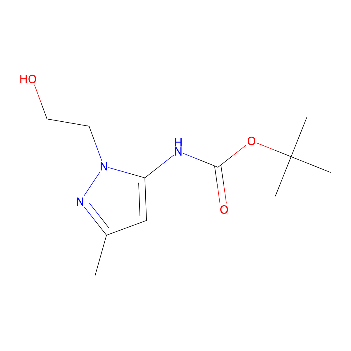 tert-butyl N-[1-(2-hydroxyethyl)-3-methyl-1H-pyrazol-5-yl]carbamate molecular structure, CAS 2408963-32-4