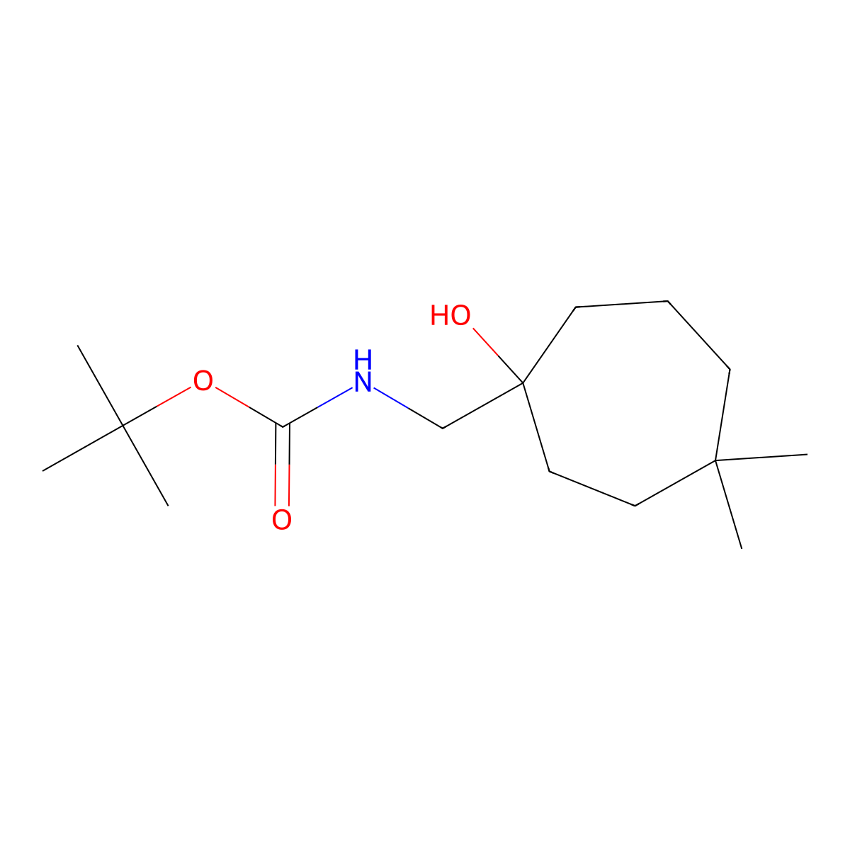 tert-butyl N-[(1-hydroxy-4,4-dimethylcycloheptyl)methyl]carbamate molecular structure, CAS 2408963-34-6