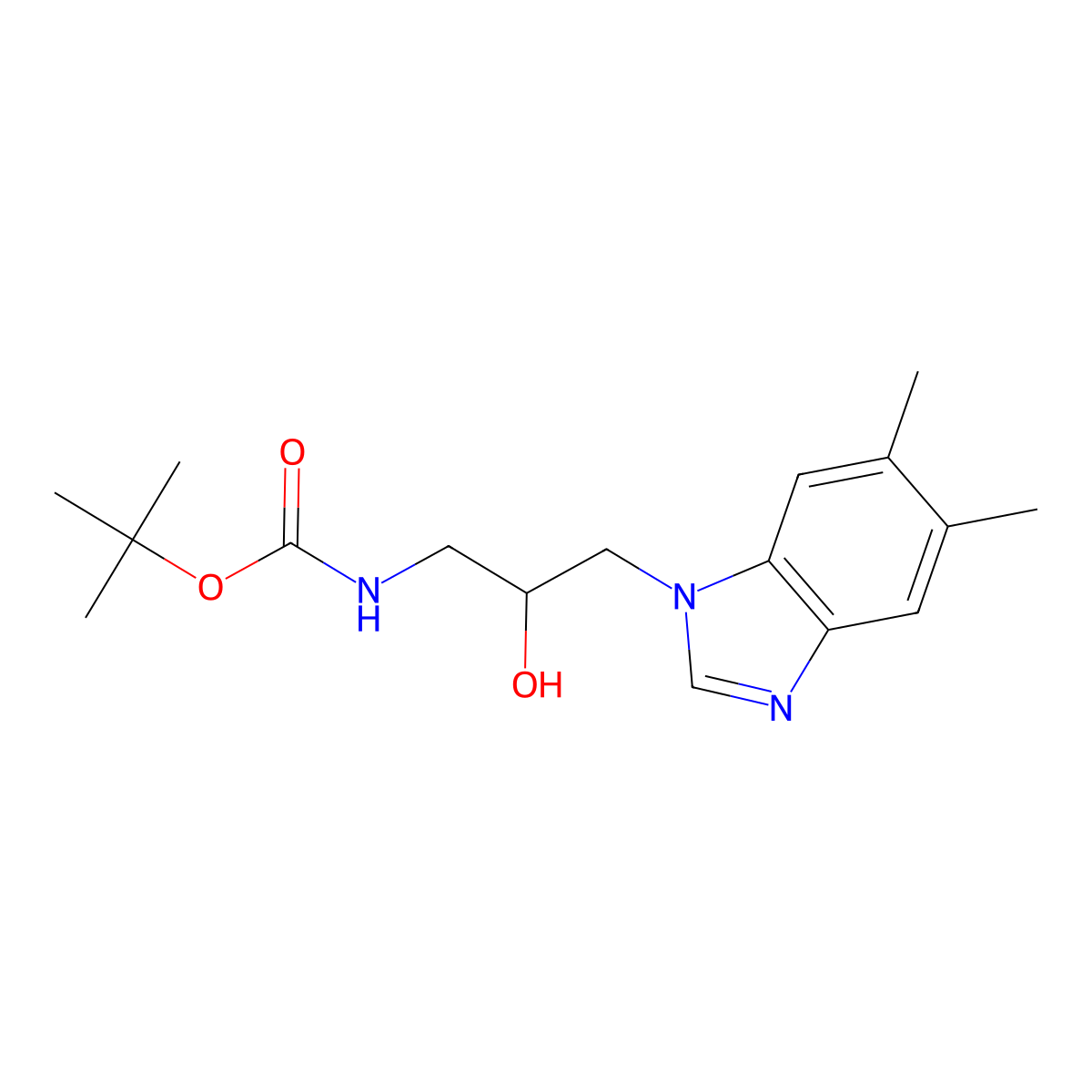 tert-butyl N-[3-(5,6-dimethyl-1H-1,3-benzodiazol-1-yl)-2-hydroxypropyl]carbamate molecular structure, CAS 2408963-58-4