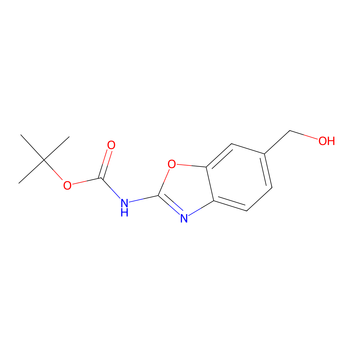 tert-butyl N-[6-(hydroxymethyl)-1,3-benzoxazol-2-yl]carbamate molecular structure, CAS 2408963-73-3