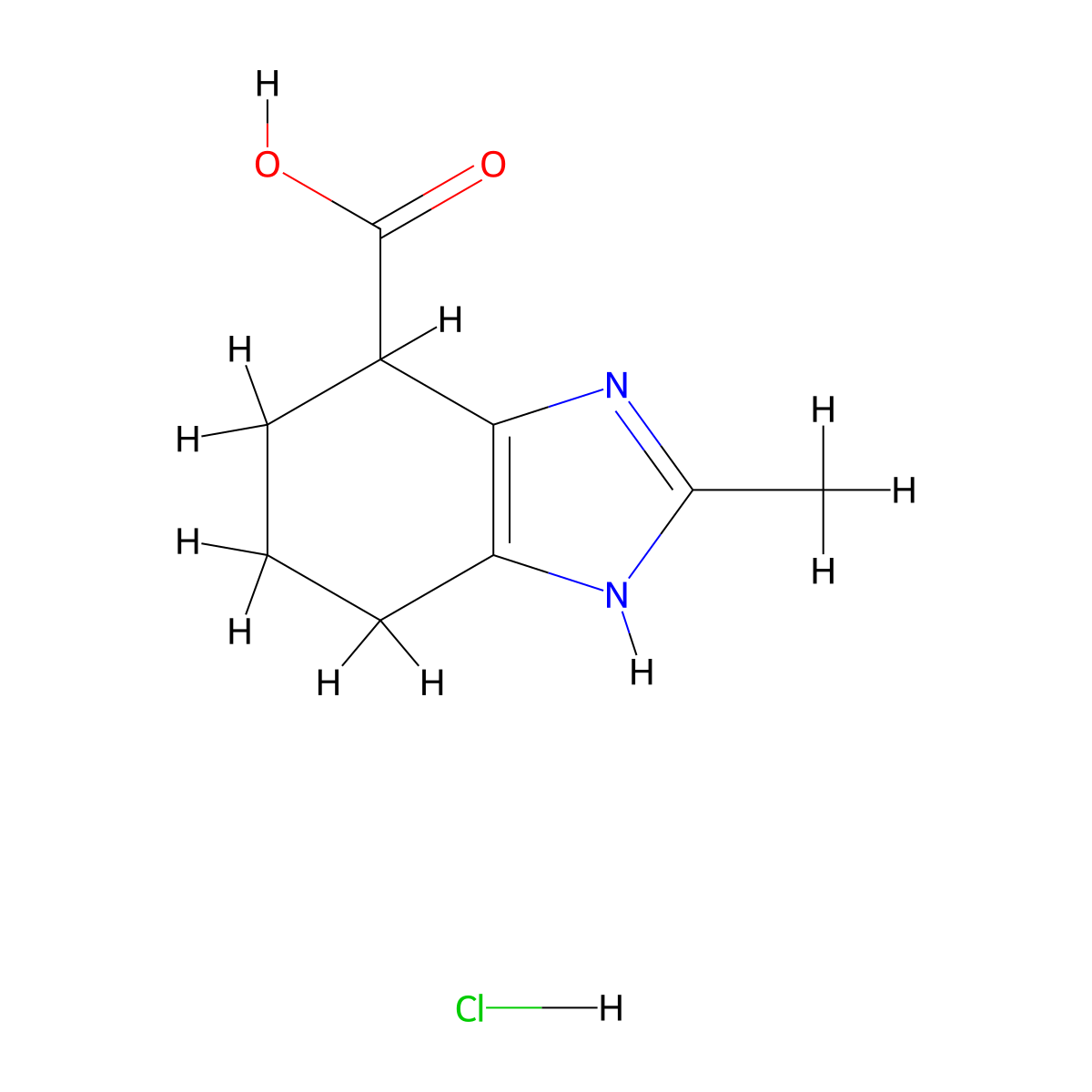 2-methyl-4,5,6,7-tetrahydro-1H-1,3-benzodiazole-4-carboxylic acid hydrochloride molecular structure, CAS 2408963-75-5