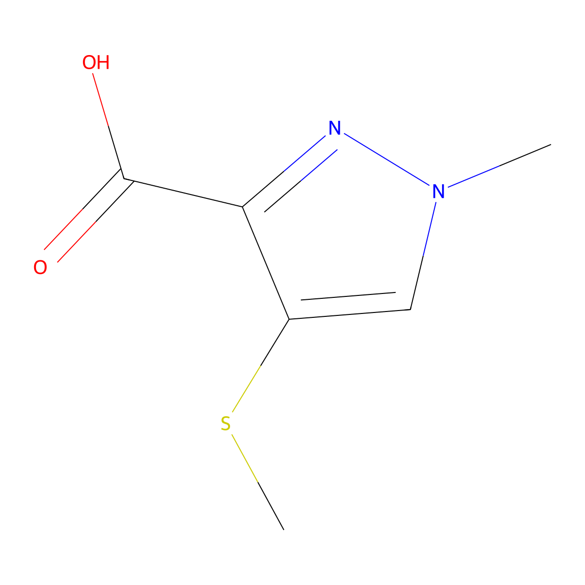 1-methyl-4-(methylsulfanyl)-1H-pyrazole-3-carboxylic acid molecular structure, CAS 2408963-99-3