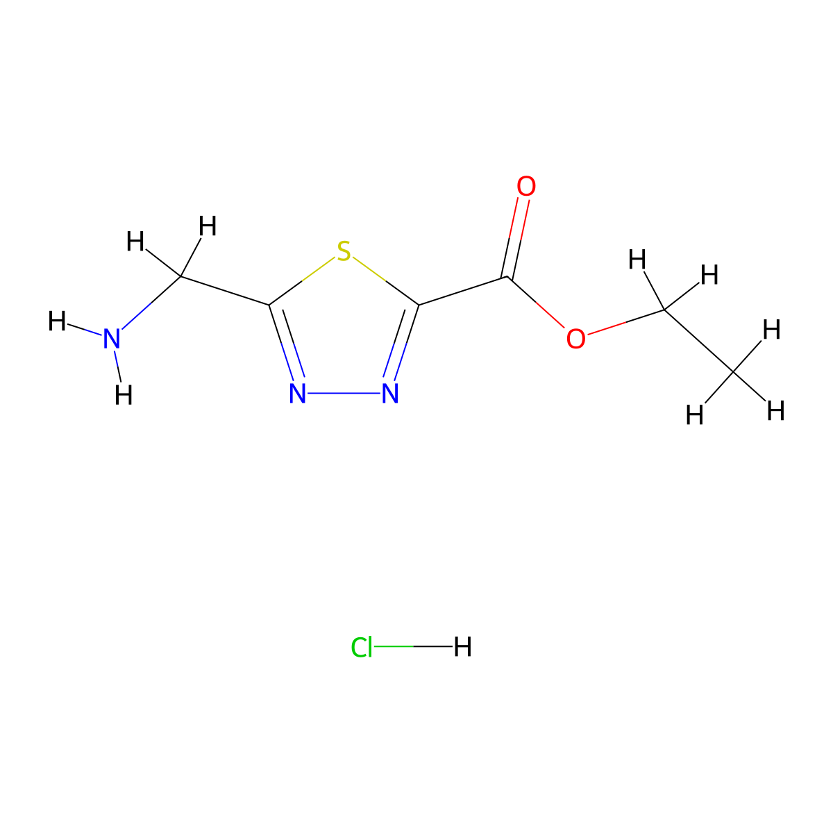 Ethyl 5-(aminomethyl)-1,3,4-thiadiazole-2-carboxylate hydrochloride molecular structure, CAS 2408964-46-3