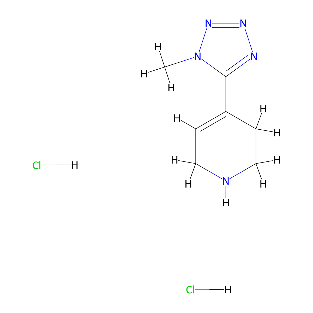 4-(1-methyl-1H-1,2,3,4-tetrazol-5-yl)-1,2,3,6-tetrahydropyridine dihydrochloride molecular structure, CAS 2408964-54-3