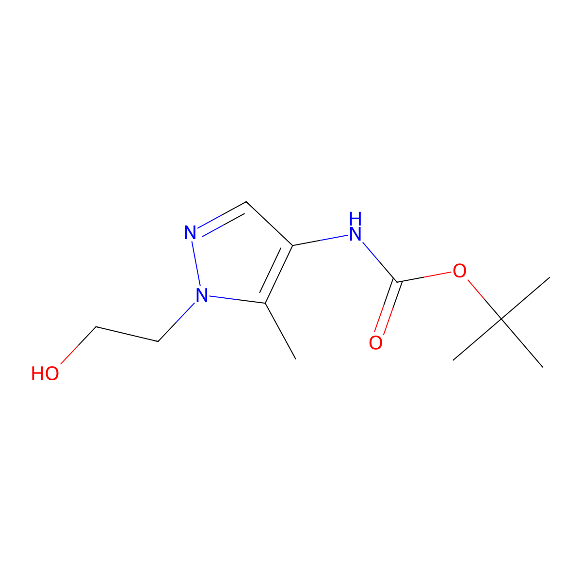 tert-butyl N-[1-(2-hydroxyethyl)-5-methyl-1H-pyrazol-4-yl]carbamate molecular structure, CAS 2408964-80-5