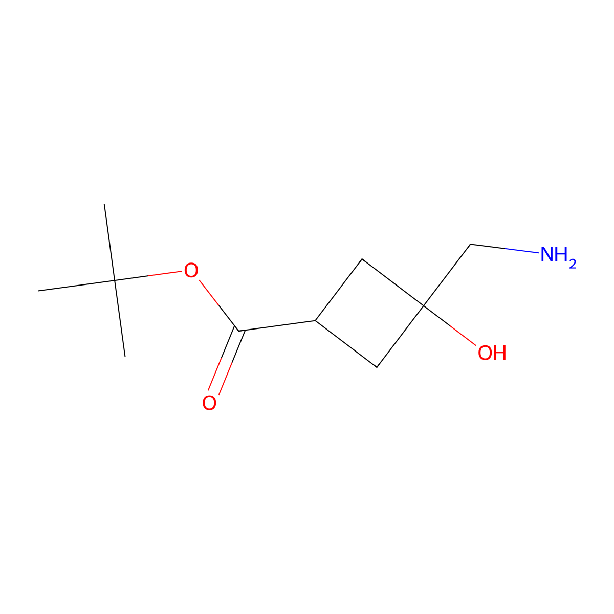 Tert-butyl 3-(aminomethyl)-3-hydroxycyclobutane-1-carboxylate molecular structure, CAS 2408964-92-9