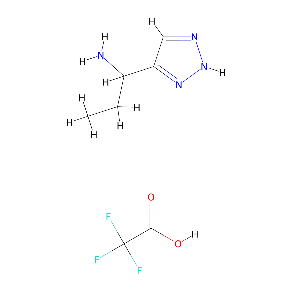 1-(1H-1,2,3-triazol-4-yl)propan-1-amine trifluoroacetate molecular structure, CAS 2408965-04-6